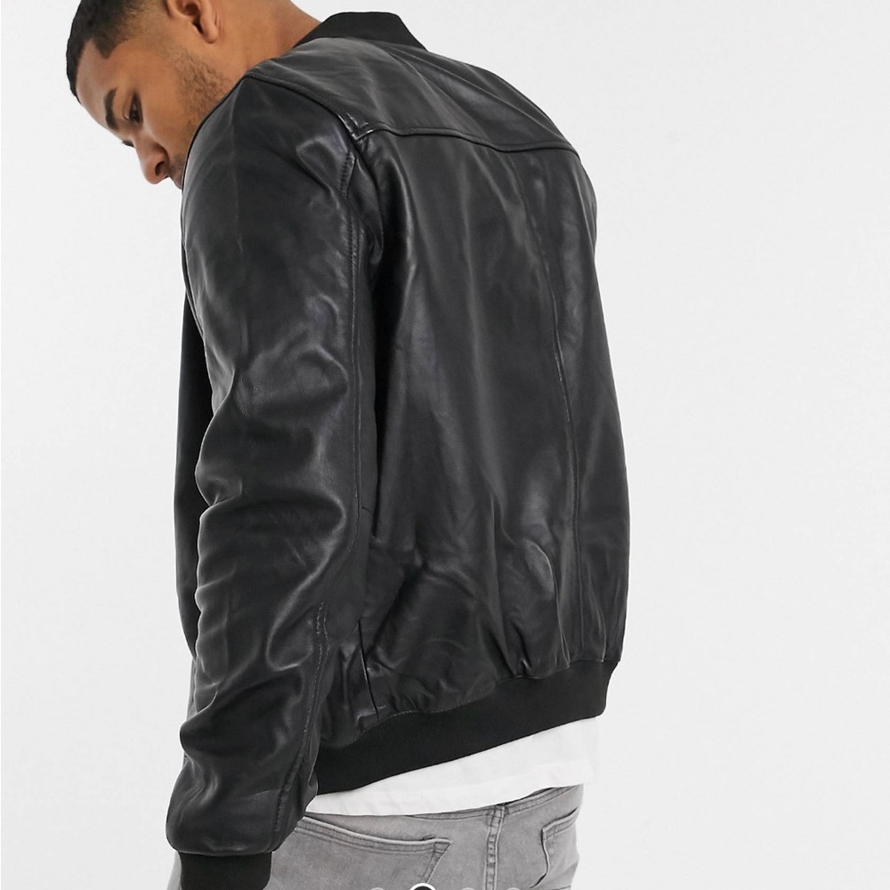 Asos Design Leather Bomber Jacket View 3